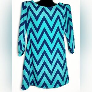 Sequin Hearts Teal & Navy Chevron Dress